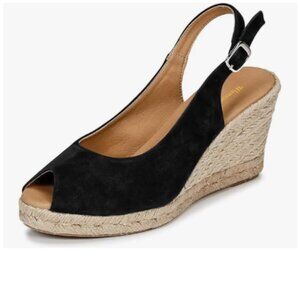Black Women Classic Peep Toe Platform Slingback Espadrille Wedge Heel Sandals